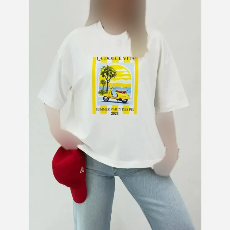 تیشرت چاپی زنانه طرح دریا جنس نخ پنبه فری سایز 38 تا 46