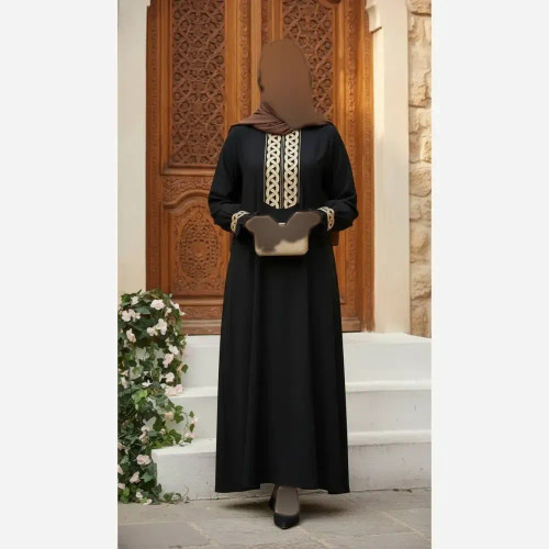 مانتو عبایی زنانه مدل عایشه جنس الیزه مشکی فری سایز تا 48
