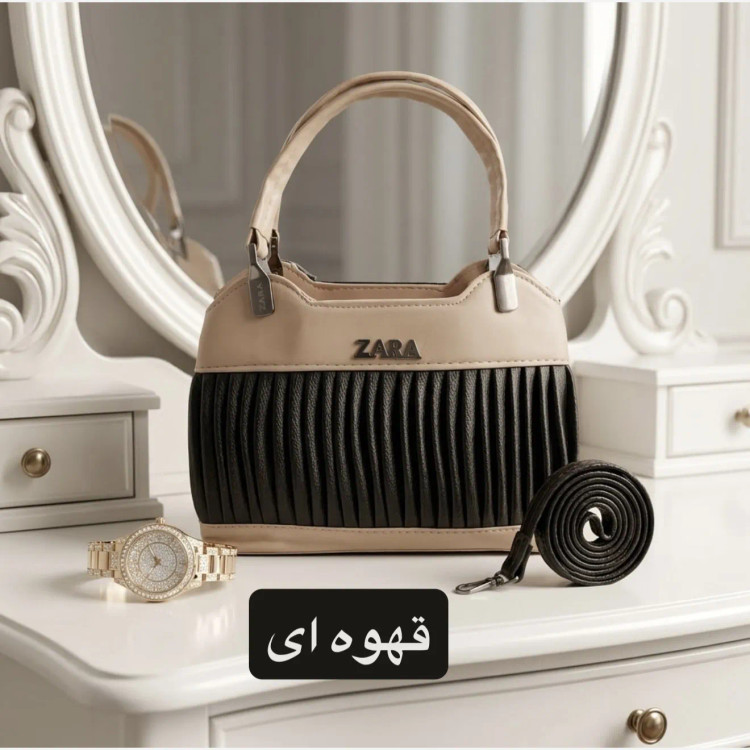 کیف زنانه مجلسی چرم مصنوعی زیپدار با بند بلند